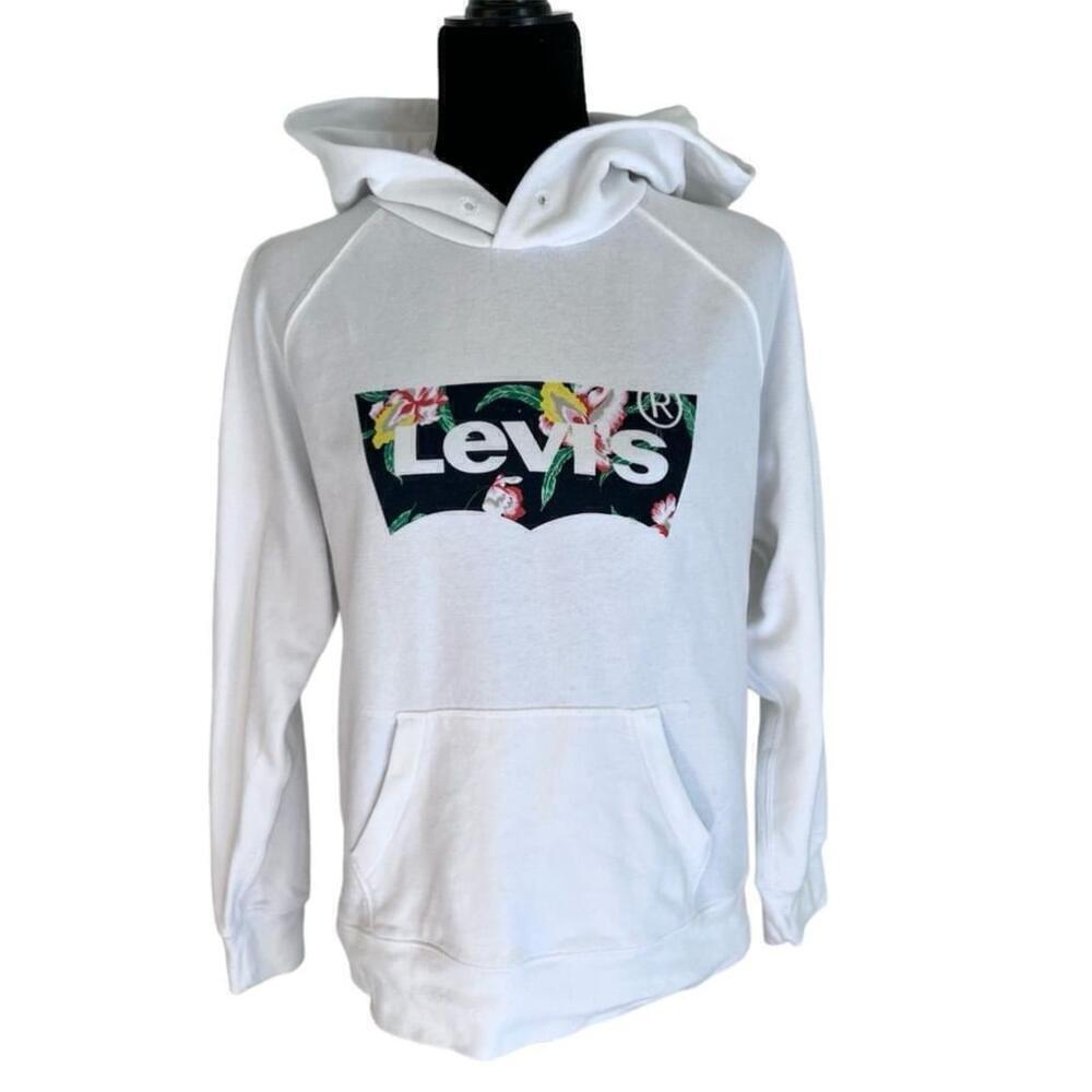 Unisex Levi's White Floral Logo Pullover Hoodie - Size M
